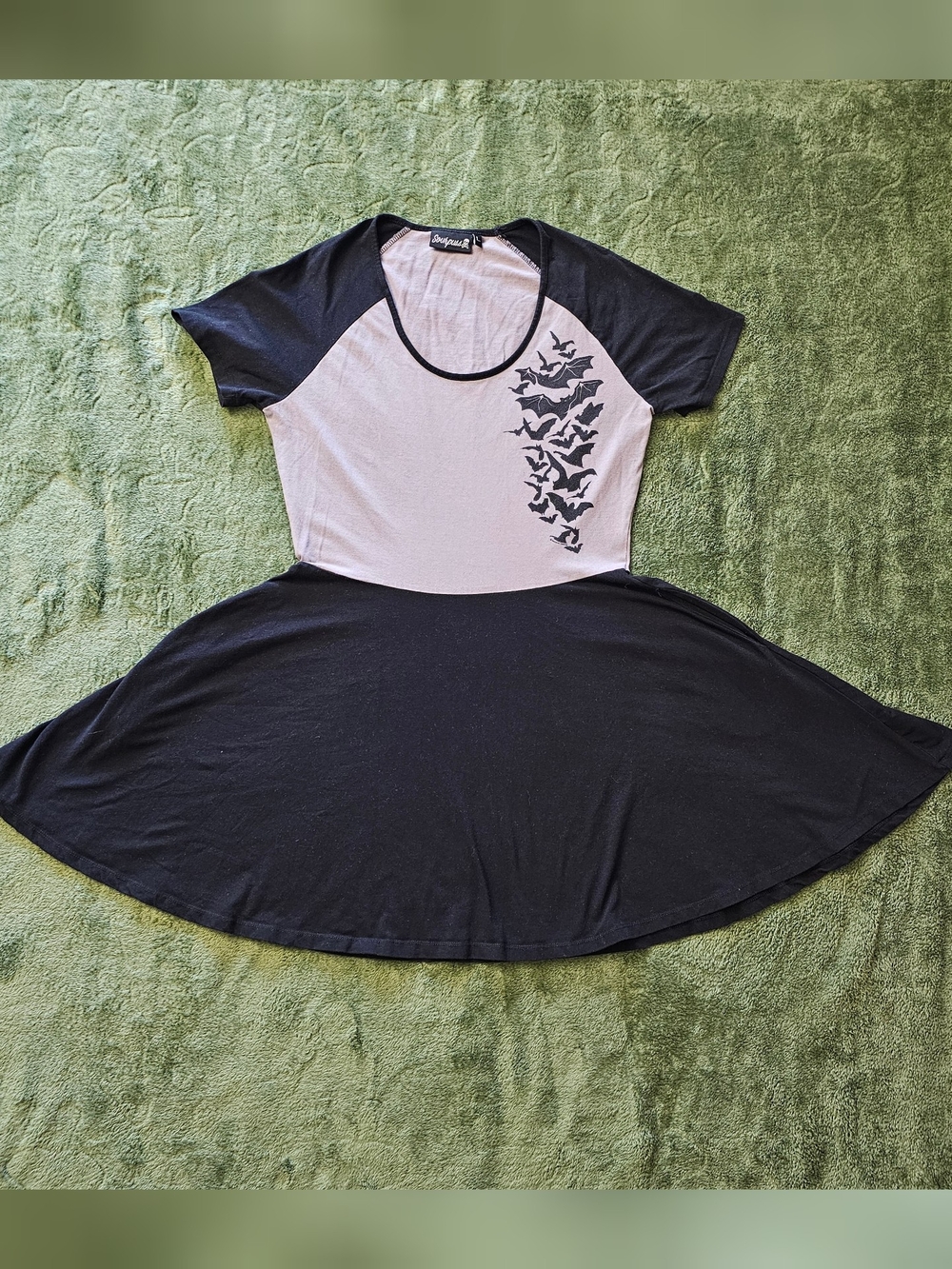 Sourpuss Nokturnal Bats Raglan Skater Dress Gray Black Spandex Pockets
